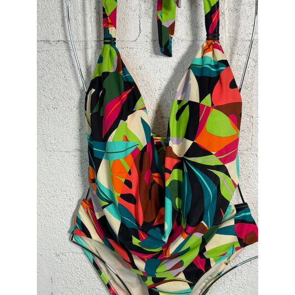 Bar III Tropical print Cowlneck One-Piece Swimsuit  Multi S - Picture 4 of 13